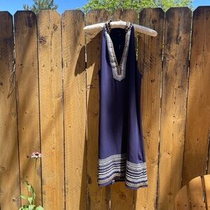 Navy Blue Embroidered Sleeveless Dress